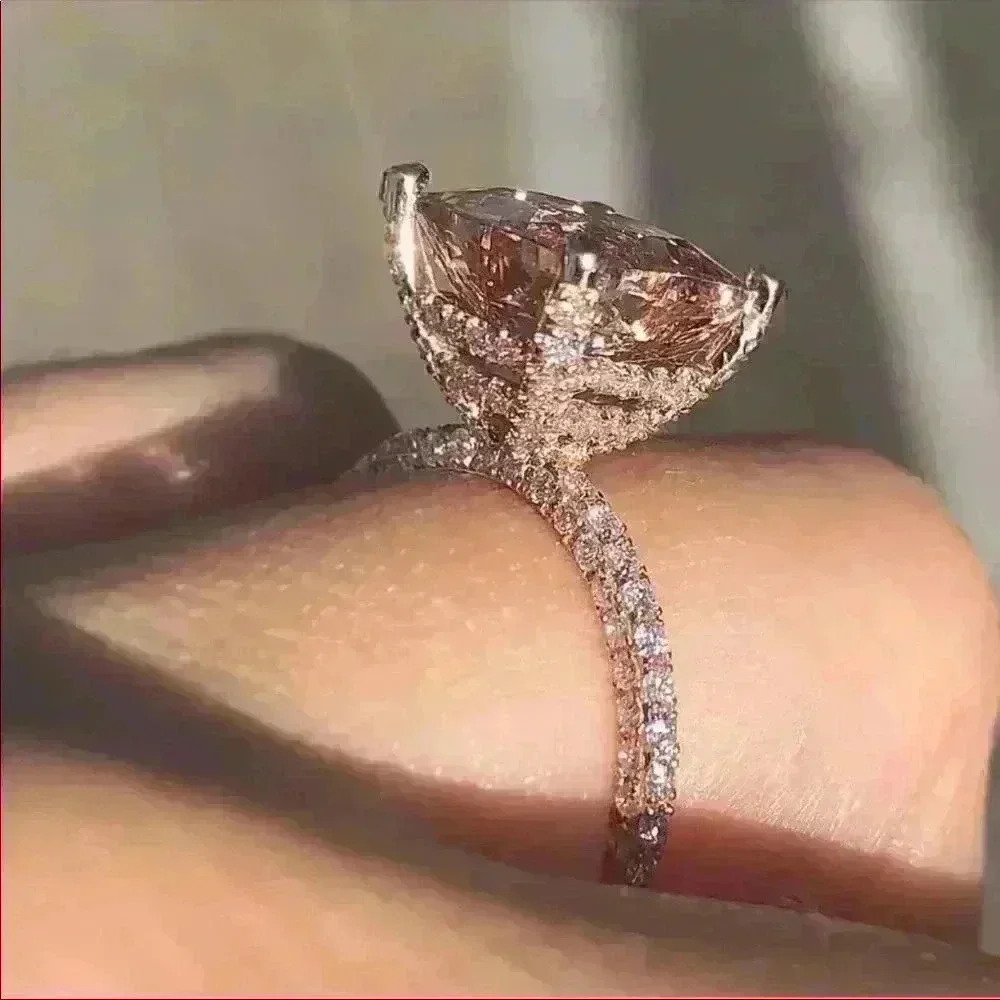 6CT 18K Rose Gold Huge Morganite Diamond Ring